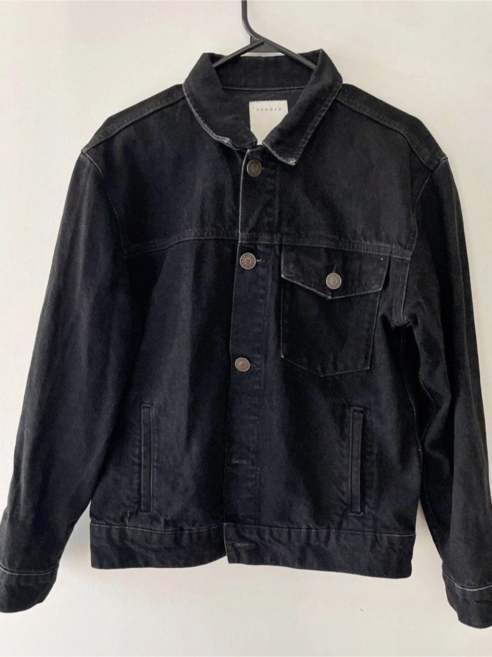 Sandro World Lovers Patchwork Back Denim Jacket Black